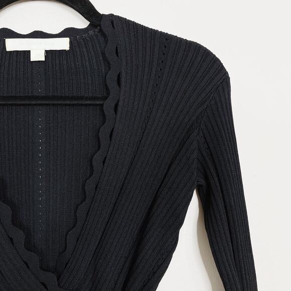 Jonathan Simkhai Ribbed Knit Wrap Long Sleeve Cropped Top Sweater Black XSmall - Picture 3 of 7